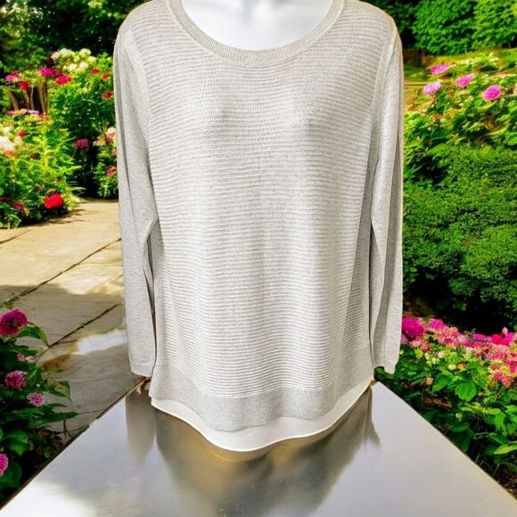 HILLARY RADLEY Plus Size Gray & White Striped 2fer one LongSleeve Sweater XXL - Picture 1 of 13